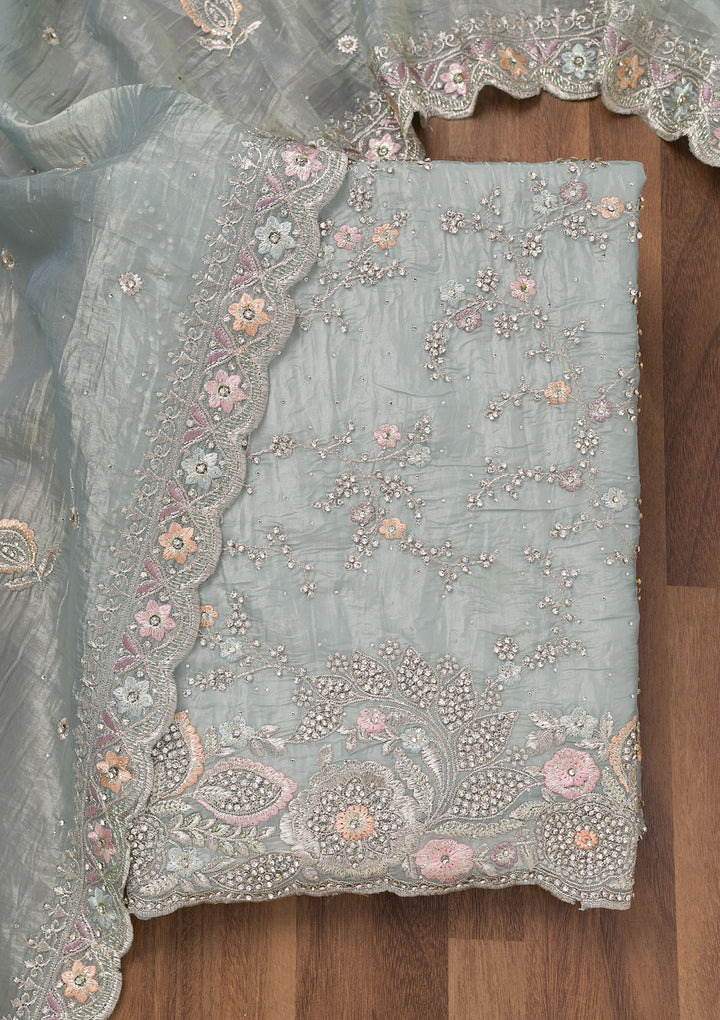 Sky Blue Zariwork Tissue Unstitched Salwar Suit