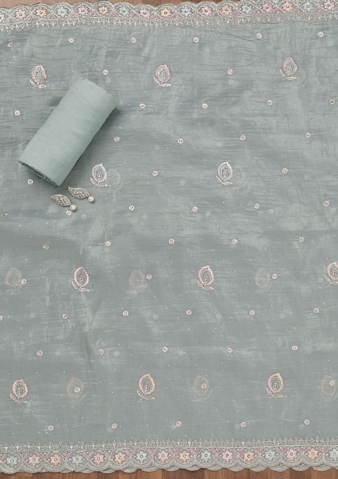 Sky Blue Zariwork Tissue Unstitched Salwar Suit