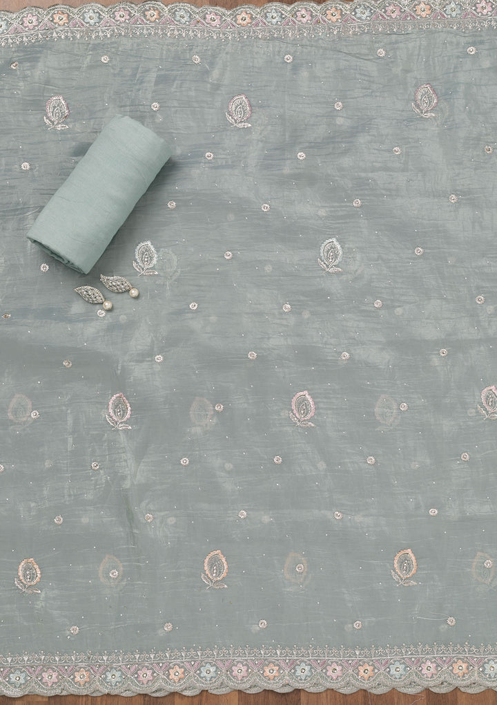 Sky Blue Zariwork Tissue Unstitched Salwar Suit