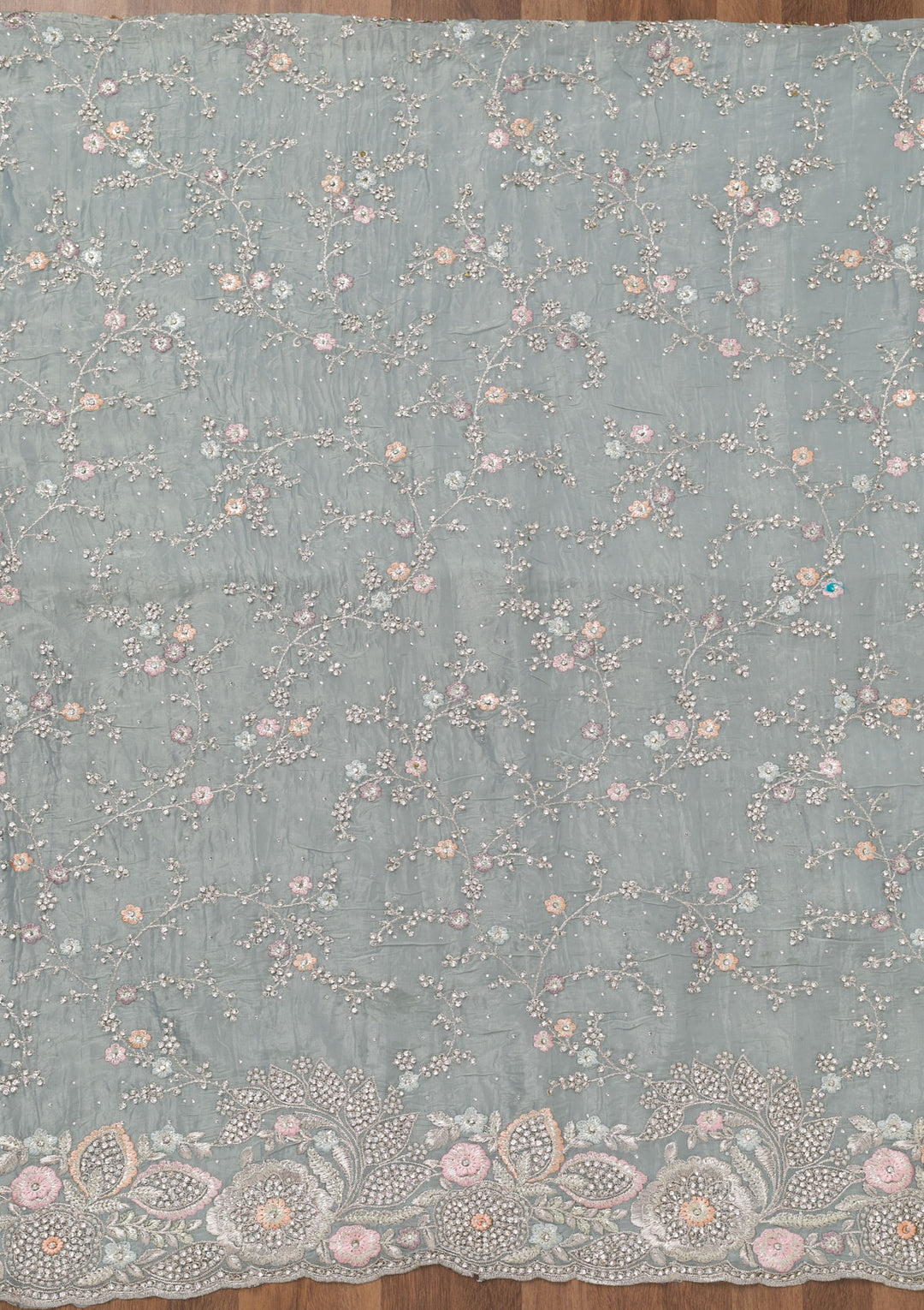 Sky Blue Zariwork Tissue Unstitched Salwar Suit
