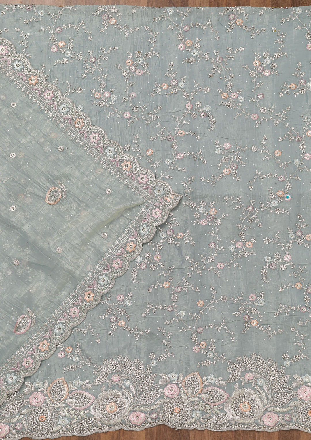 Sky Blue Zariwork Tissue Unstitched Salwar Suit