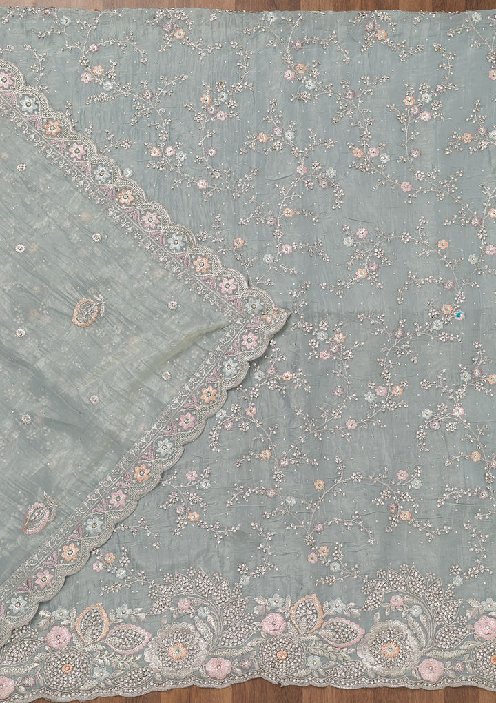 Sky Blue Zariwork Tissue Unstitched Salwar Suit