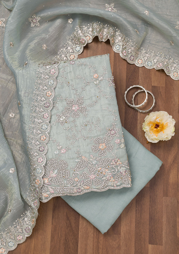 Sky Blue Zariwork Tissue Unstitched Salwar Suit