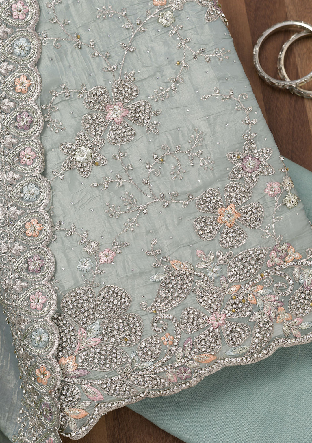Sky Blue Zariwork Tissue Unstitched Salwar Suit