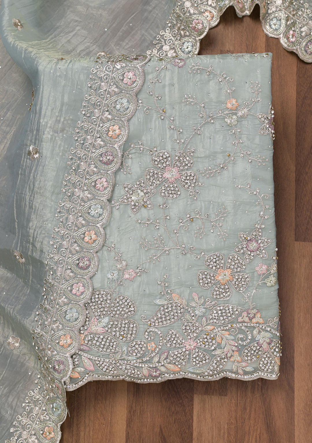 Sky Blue Zariwork Tissue Unstitched Salwar Suit