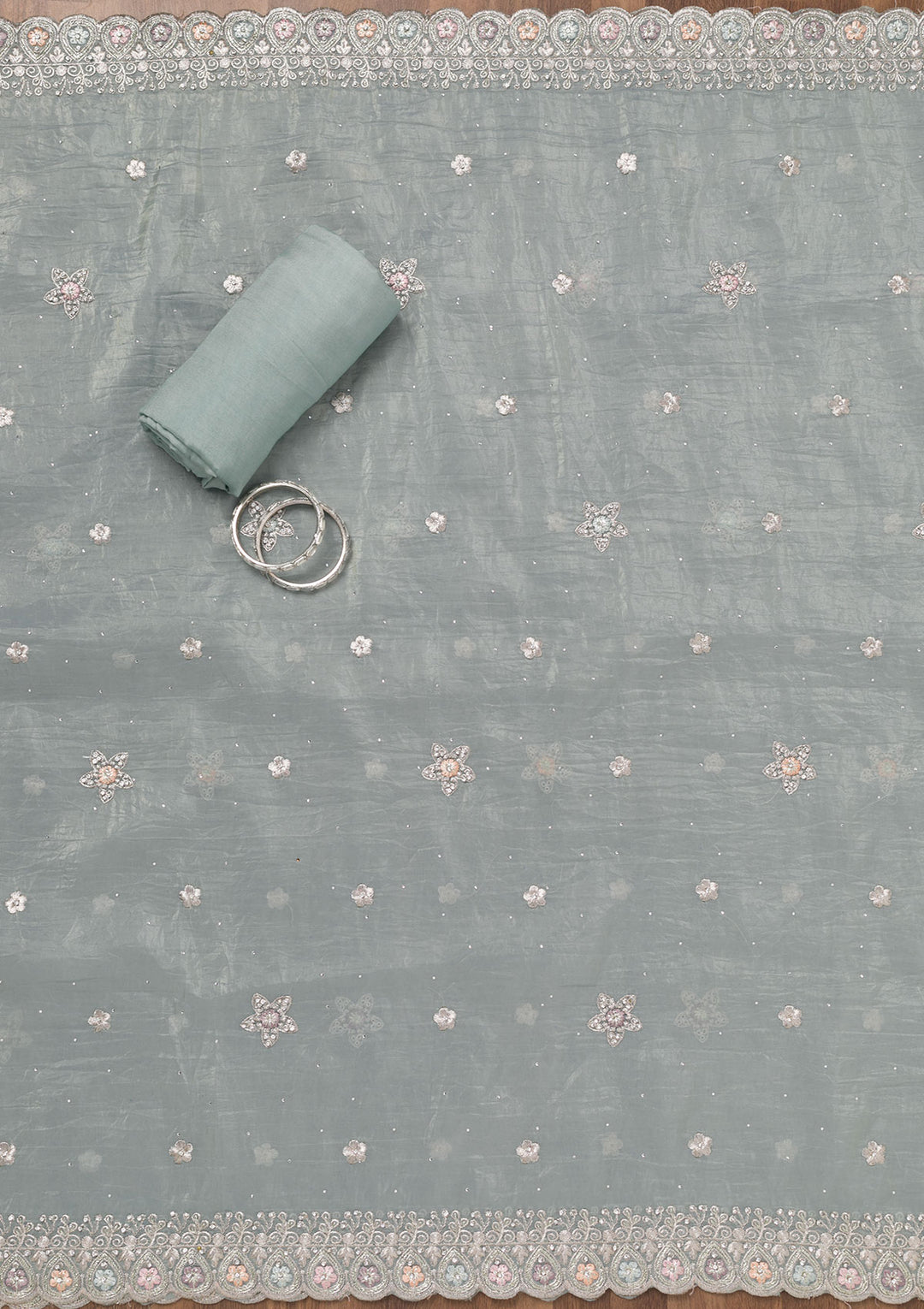 Sky Blue Zariwork Tissue Unstitched Salwar Suit