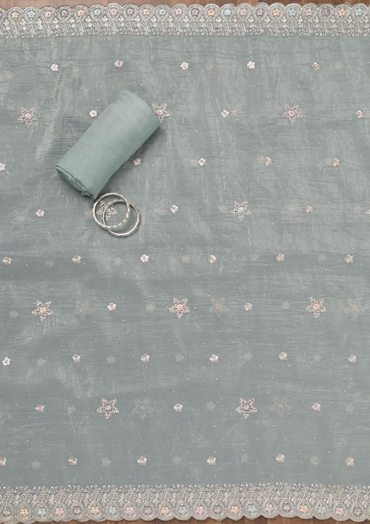 Sky Blue Zariwork Tissue Unstitched Salwar Suit