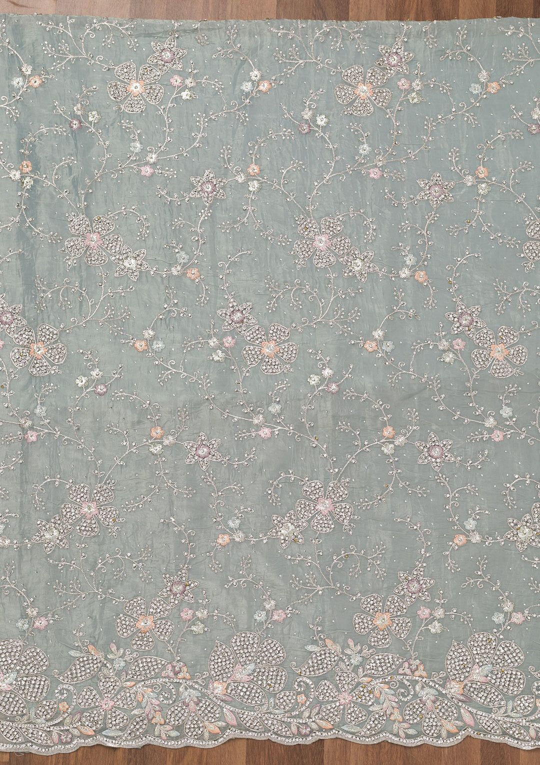 Sky Blue Zariwork Tissue Unstitched Salwar Suit
