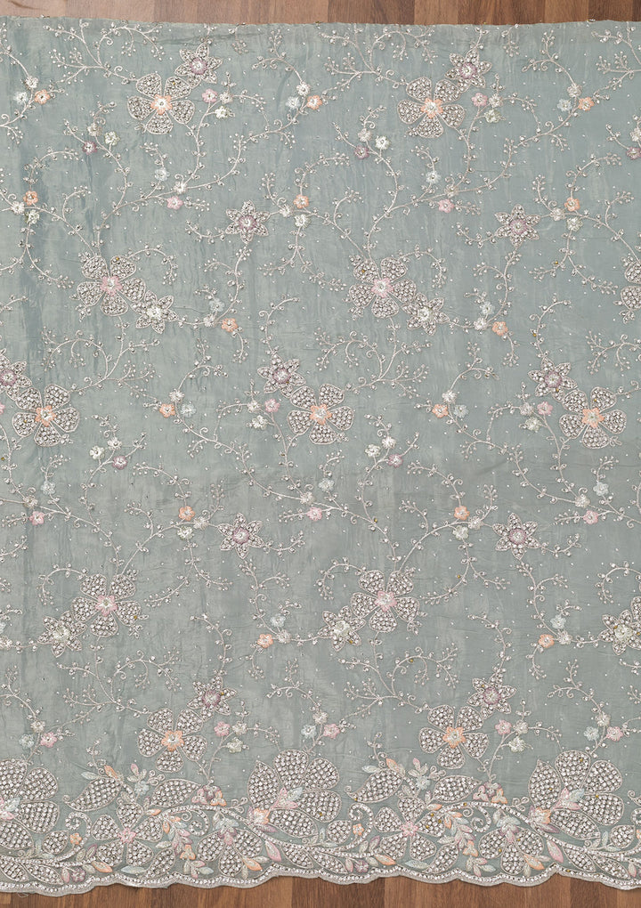 Sky Blue Zariwork Tissue Unstitched Salwar Suit