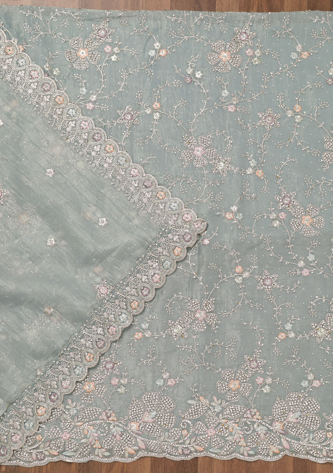 Sky Blue Zariwork Tissue Unstitched Salwar Suit