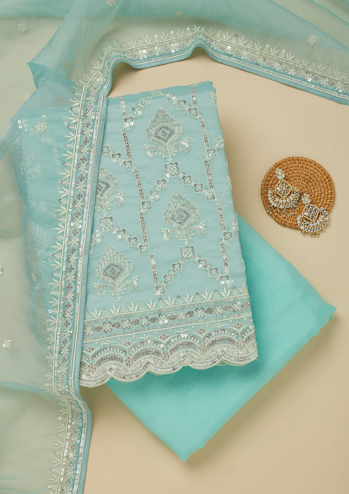 Sky Blue Zariwork Tissue Unstitched Salwar Suit