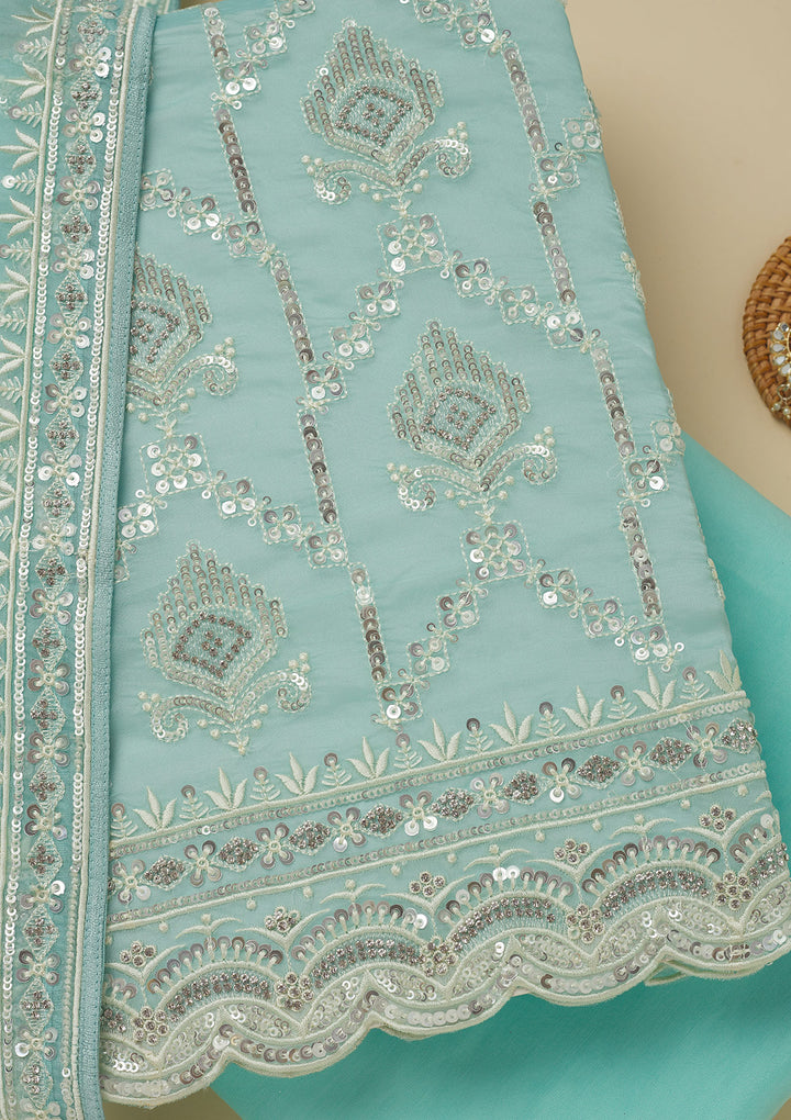 Sky Blue Zariwork Tissue Unstitched Salwar Suit