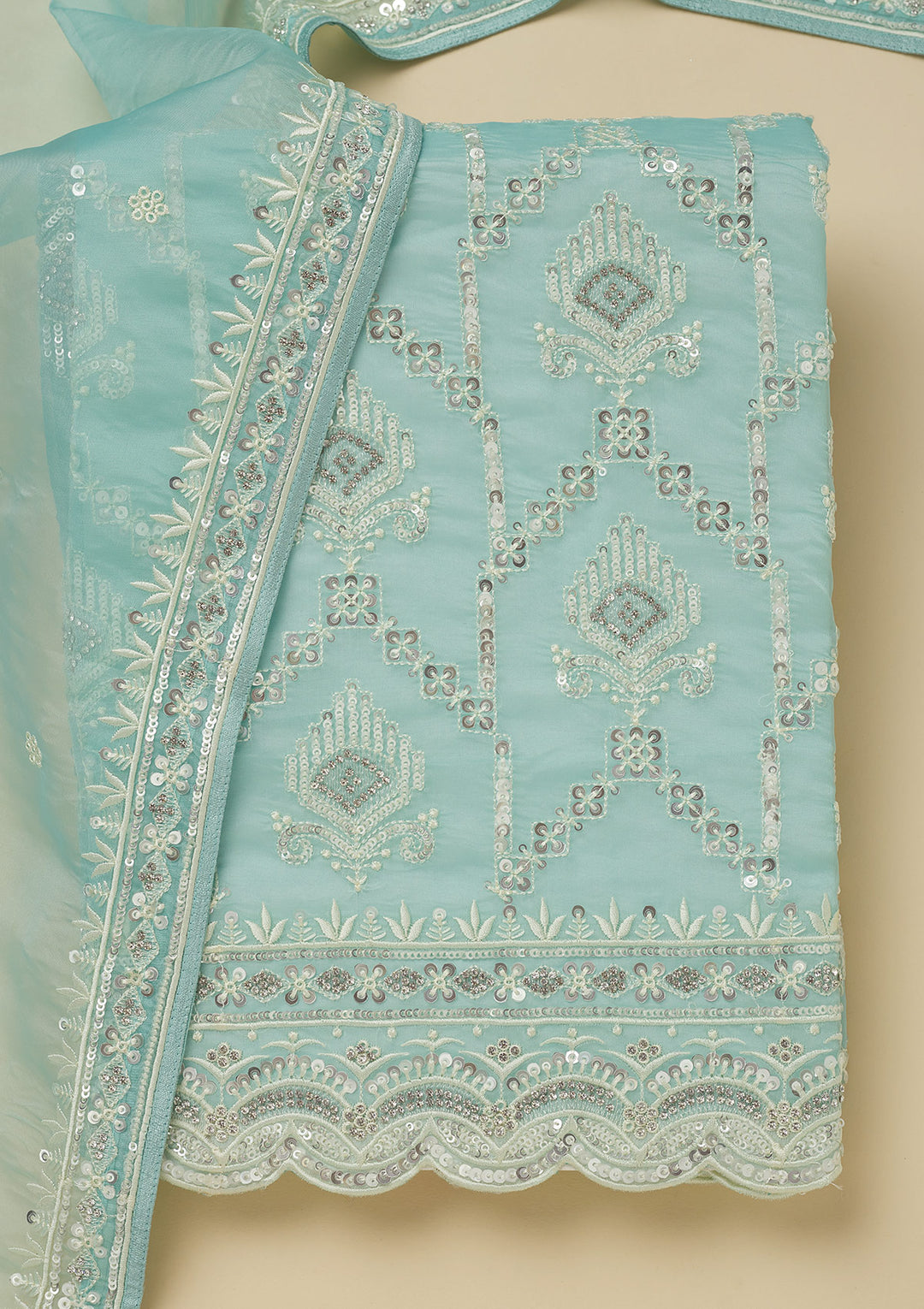 Sky Blue Zariwork Tissue Unstitched Salwar Suit