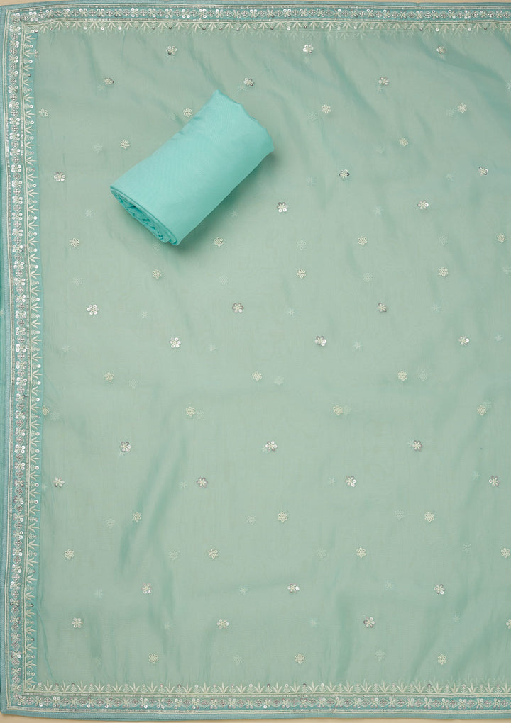 Sky Blue Zariwork Tissue Unstitched Salwar Suit