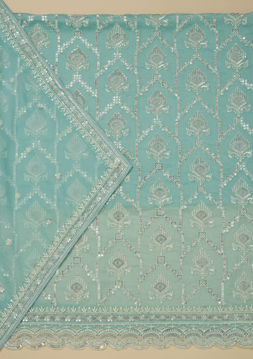 Sky Blue Zariwork Tissue Unstitched Salwar Suit