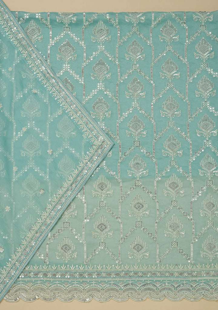 Sky Blue Zariwork Tissue Unstitched Salwar Suit