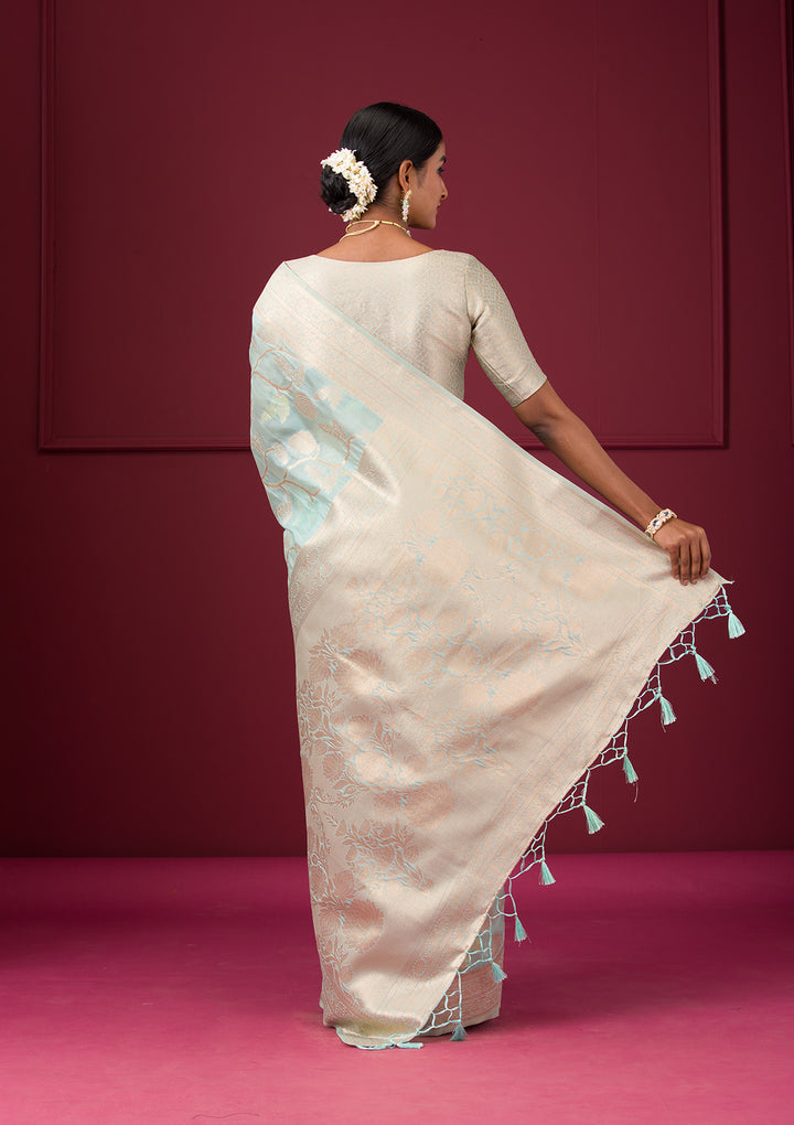 Sky Blue Zariwork Tissue Saree