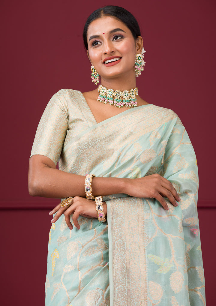 Sky Blue Zariwork Tissue Saree