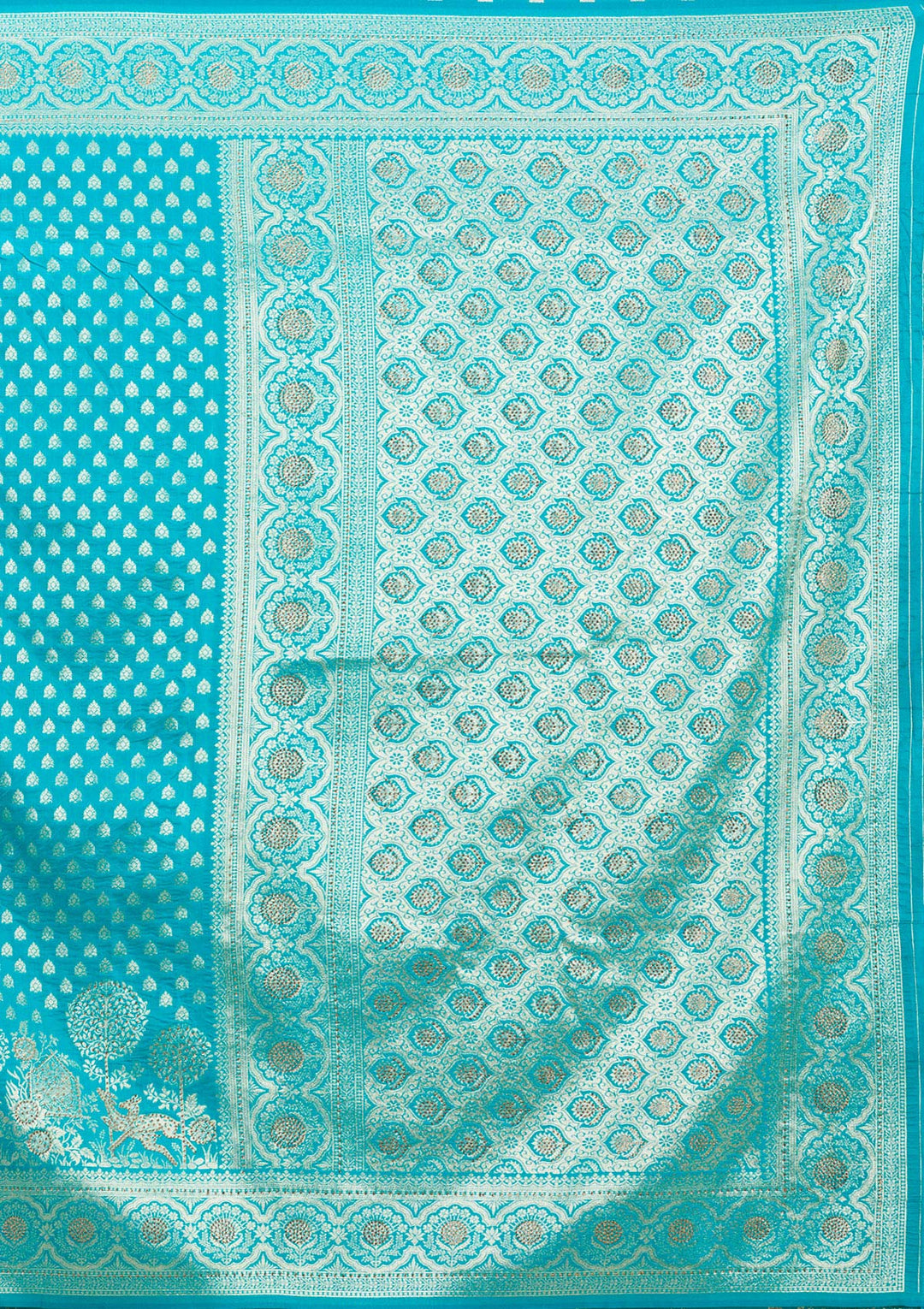 Turquoise Blue Stonework Art Silk Saree