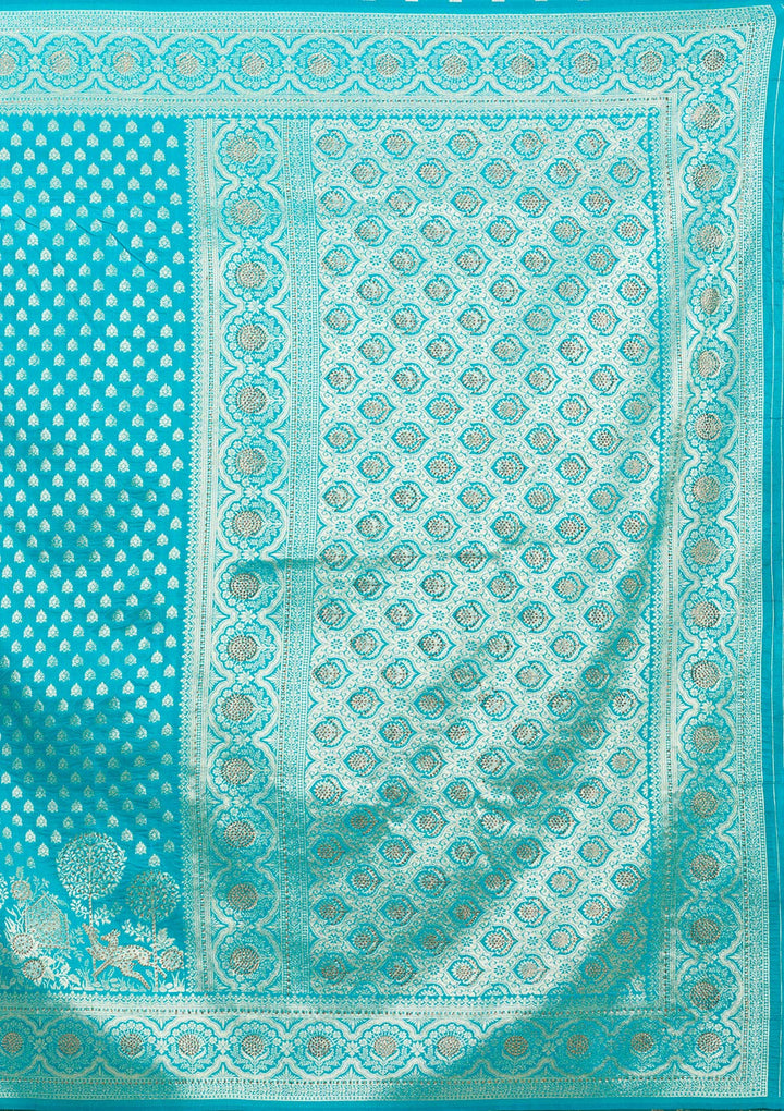 Turquoise Blue Stonework Art Silk Saree