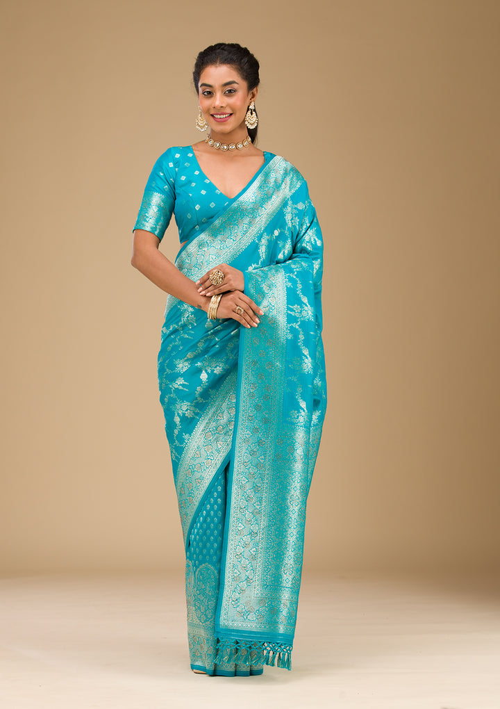 Turquoise Blue Stonework Art Silk Saree