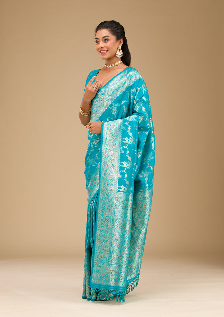 Turquoise Blue Stonework Art Silk Saree