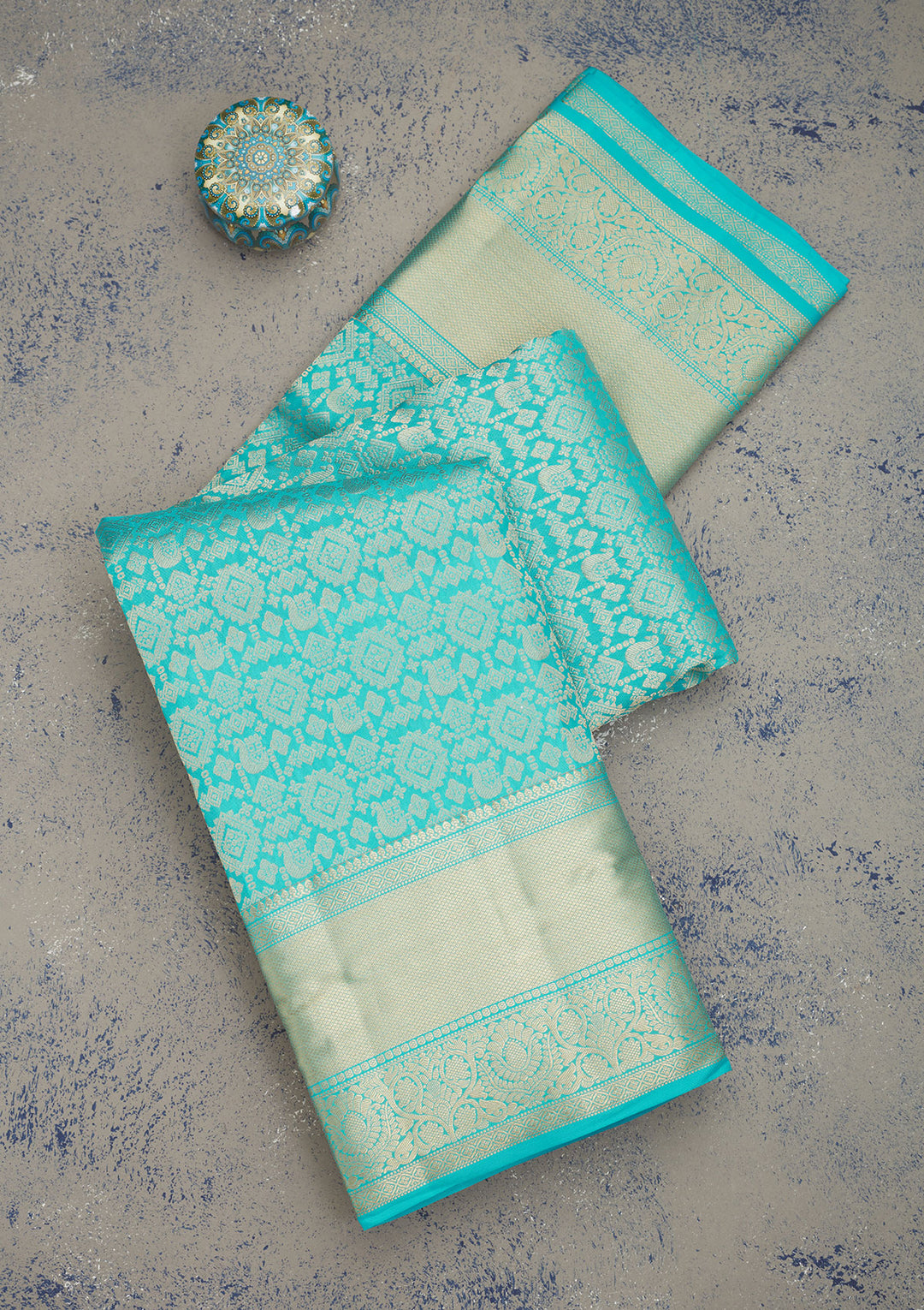 Turquoise Blue Zariwork Pure Silk Saree