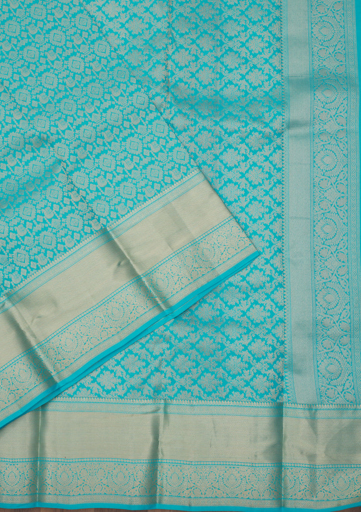 Turquoise Blue Zariwork Pure Silk Saree