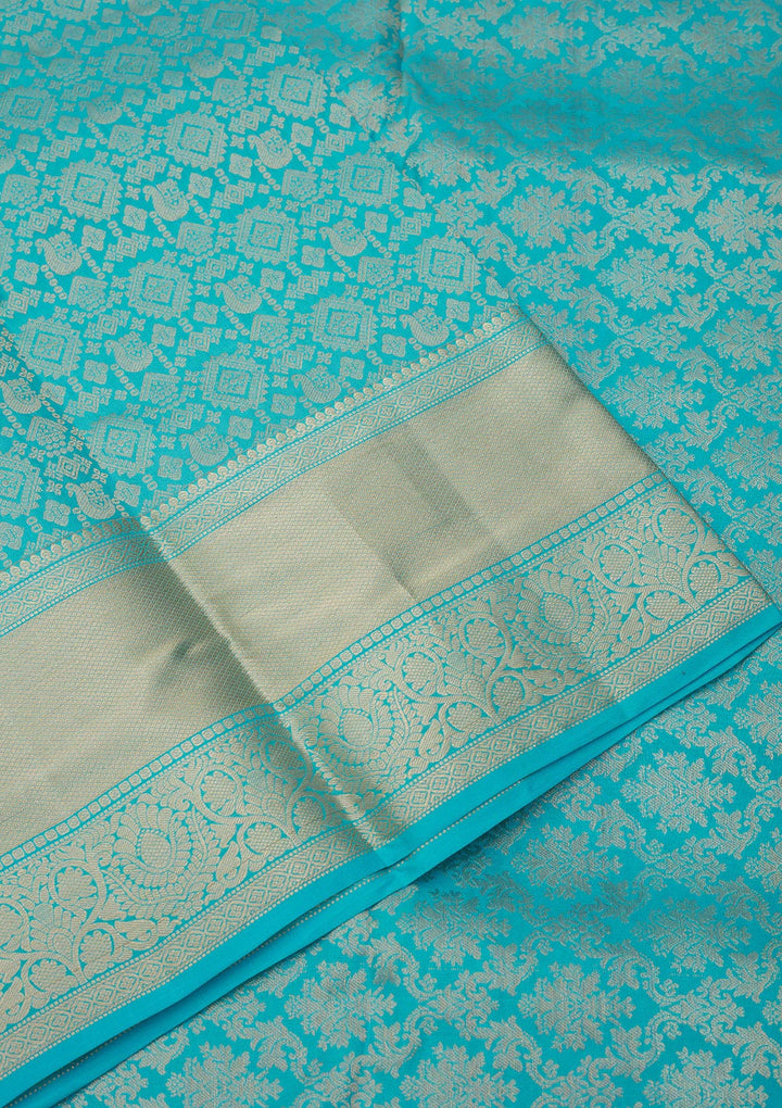 Turquoise Blue Zariwork Pure Silk Saree
