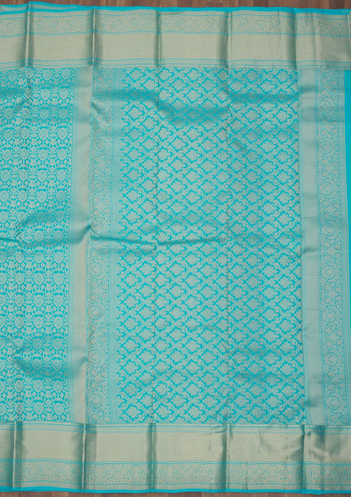 Turquoise Blue Zariwork Pure Silk Saree
