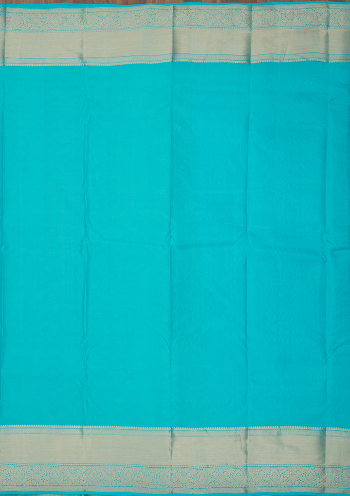 Turquoise Blue Zariwork Pure Silk Saree