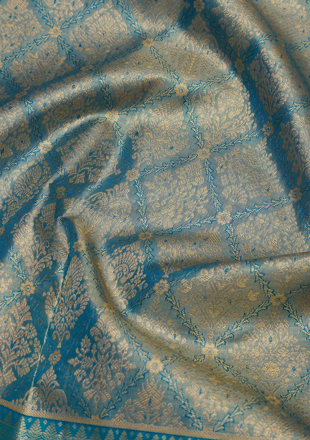 Turquoise Blue Zariwork Pure Silk Saree