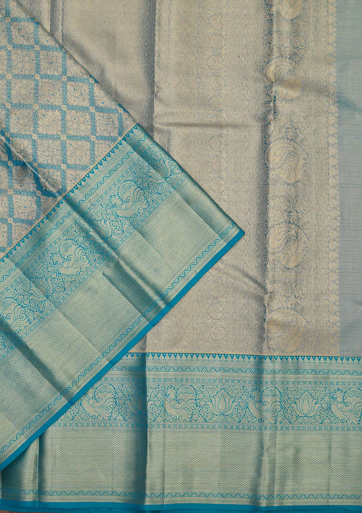 Turquoise Blue Zariwork Pure Silk Saree