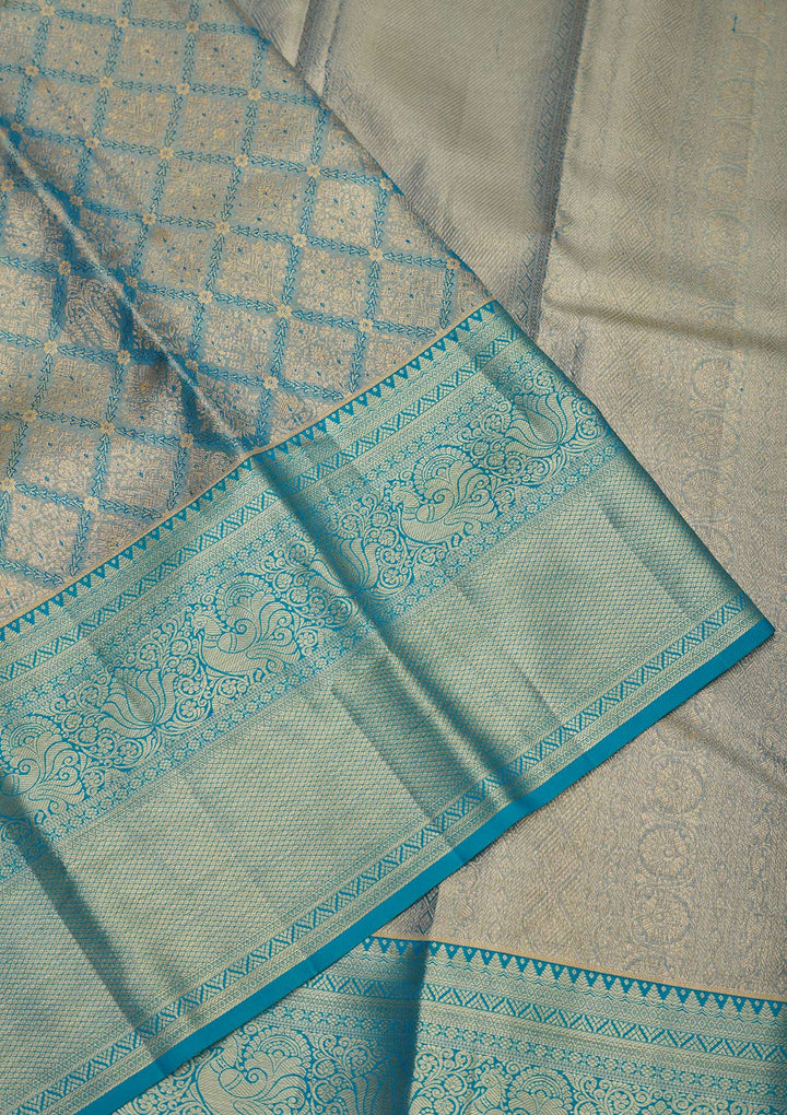 Turquoise Blue Zariwork Pure Silk Saree