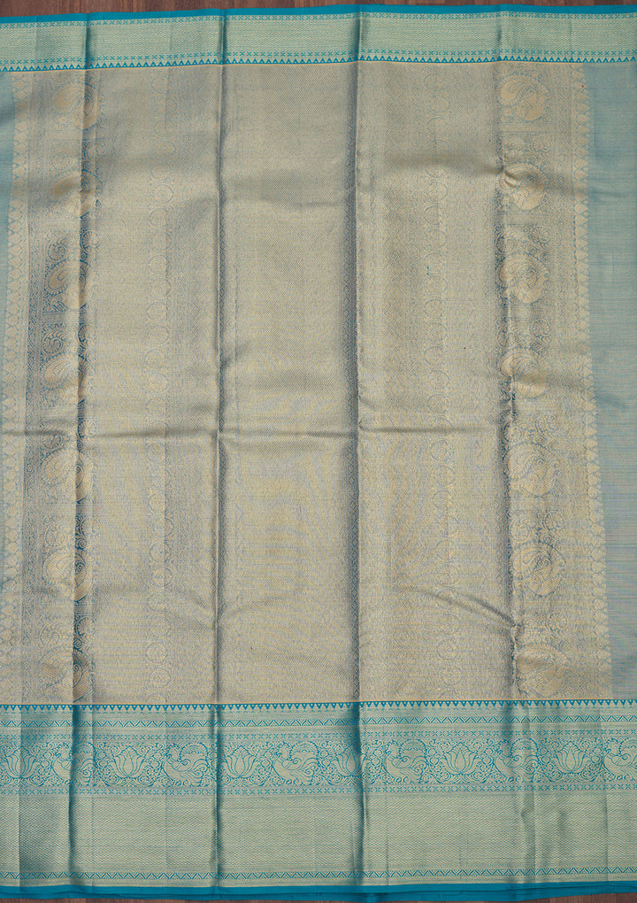 Turquoise Blue Zariwork Pure Silk Saree