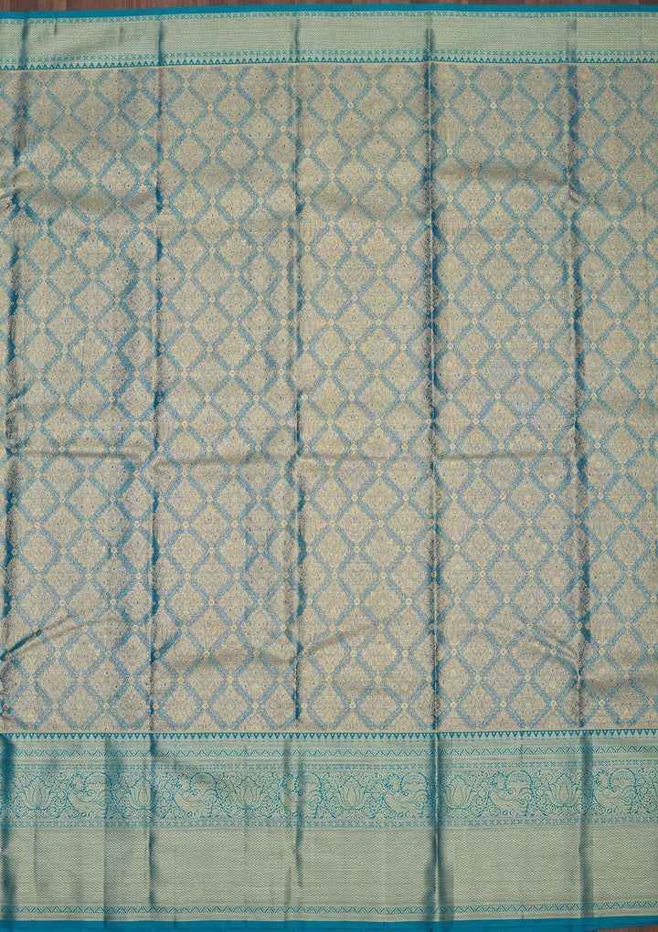 Turquoise Blue Zariwork Pure Silk Saree