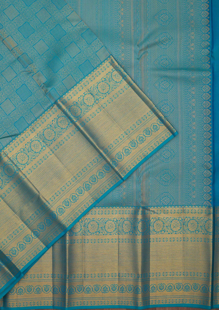 Turquoise Blue Zariwork Pure Silk Saree