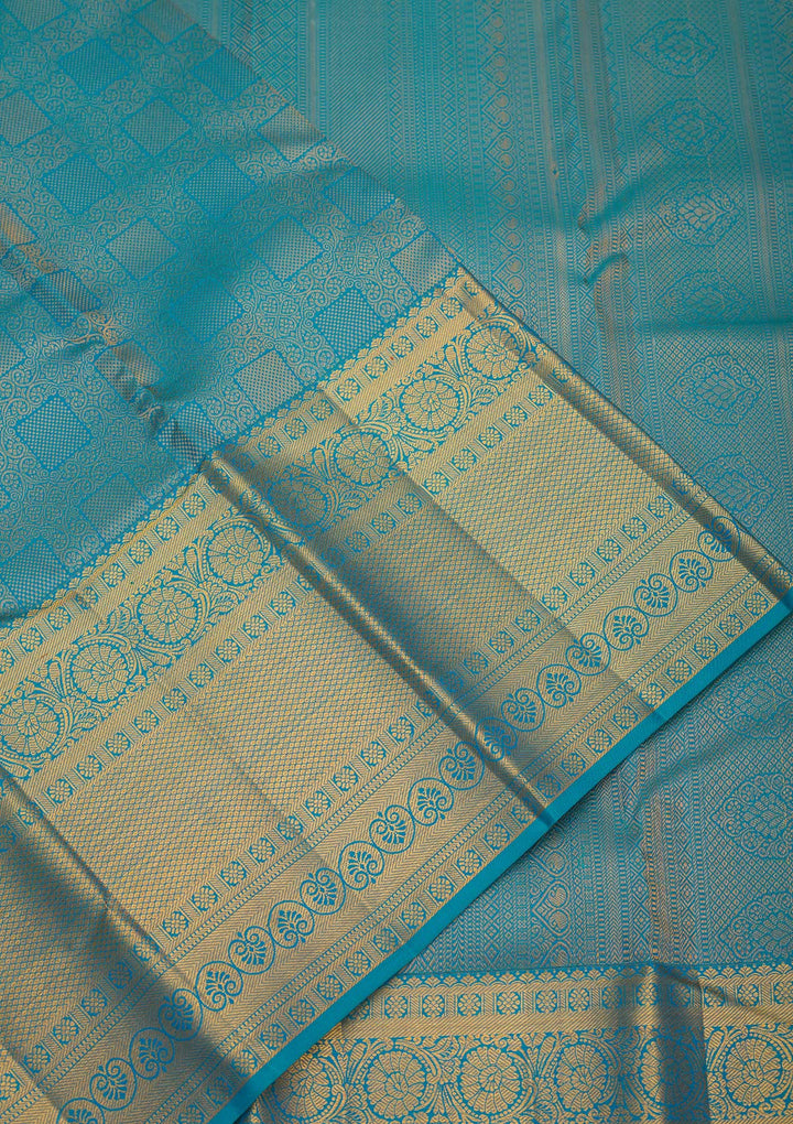 Turquoise Blue Zariwork Pure Silk Saree