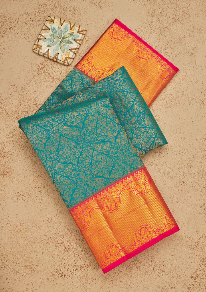 Turquoise Blue Zariwork Pure Silk Saree