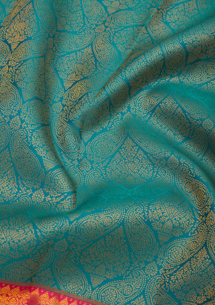 Turquoise Blue Zariwork Pure Silk Saree