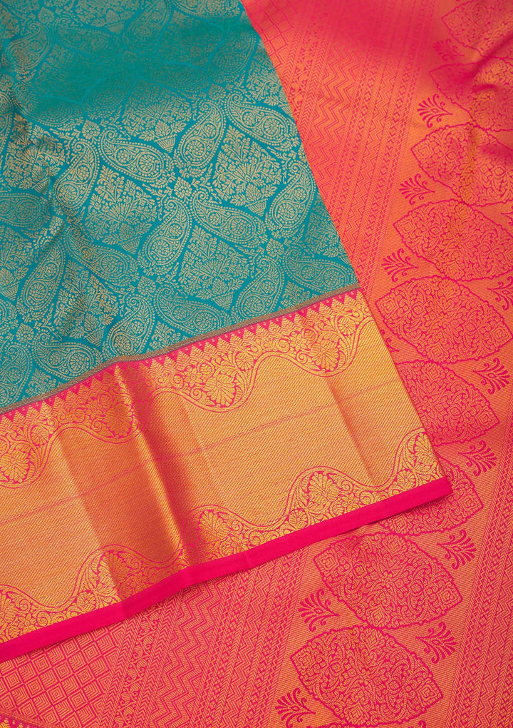 Turquoise Blue Zariwork Pure Silk Saree