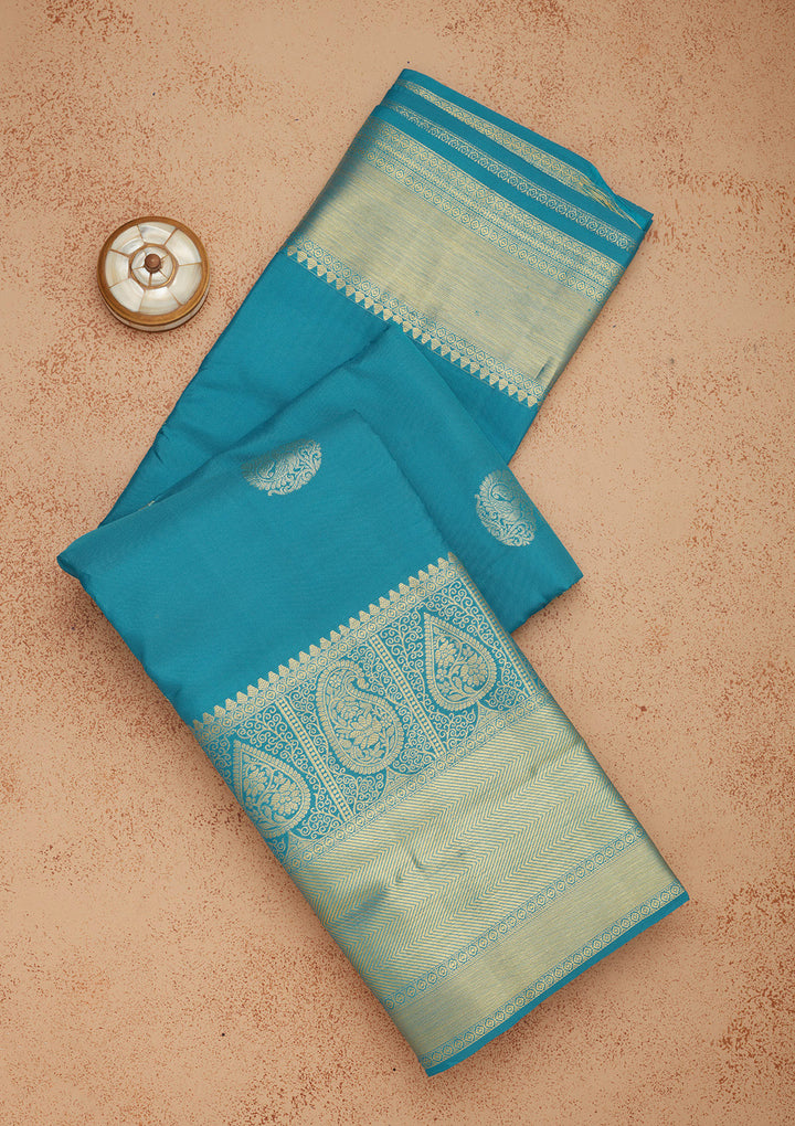 Turquoise Blue Zariwork Pure Silk Saree