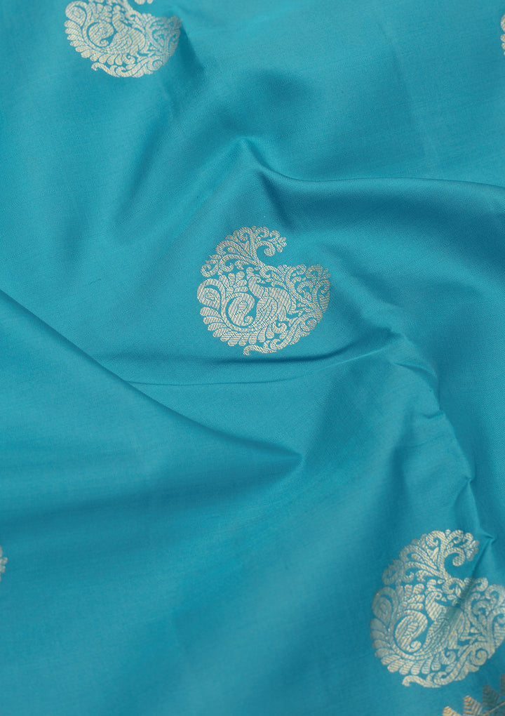 Turquoise Blue Zariwork Pure Silk Saree