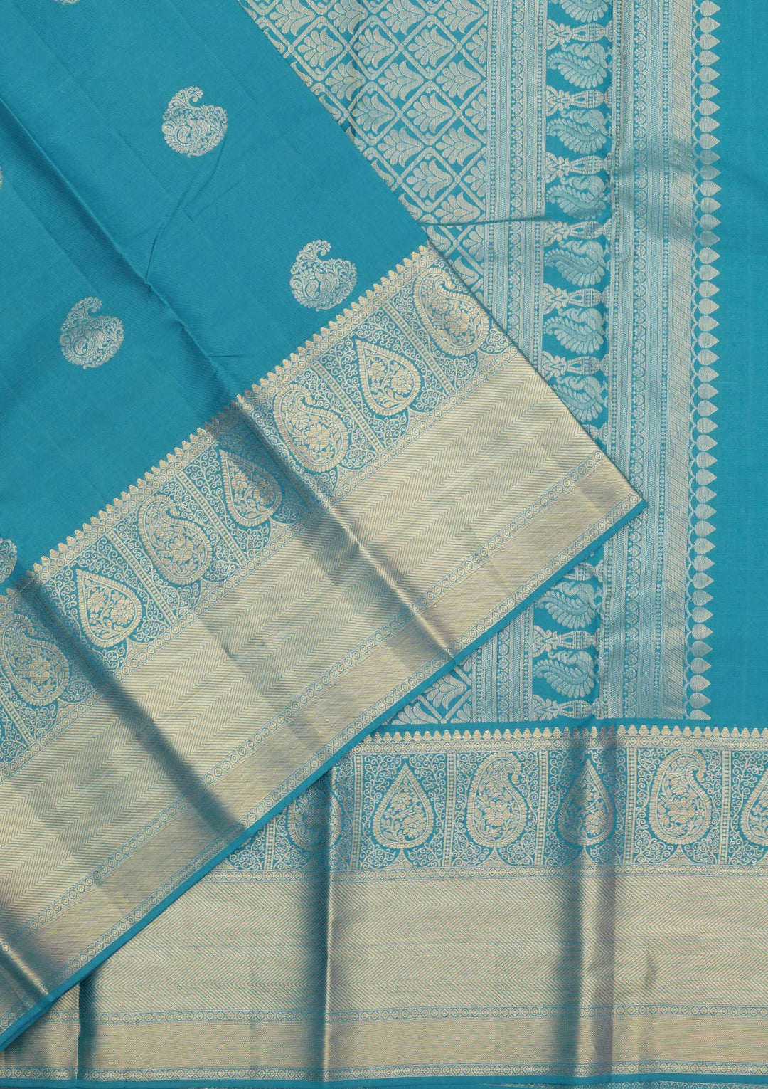 Turquoise Blue Zariwork Pure Silk Saree
