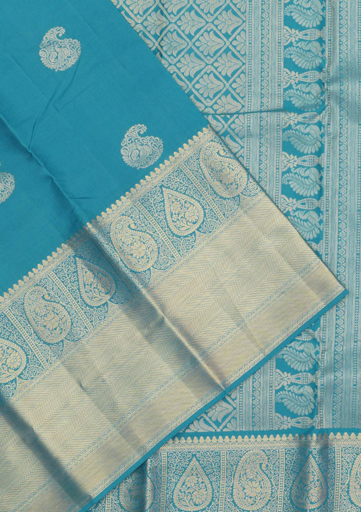 Turquoise Blue Zariwork Pure Silk Saree