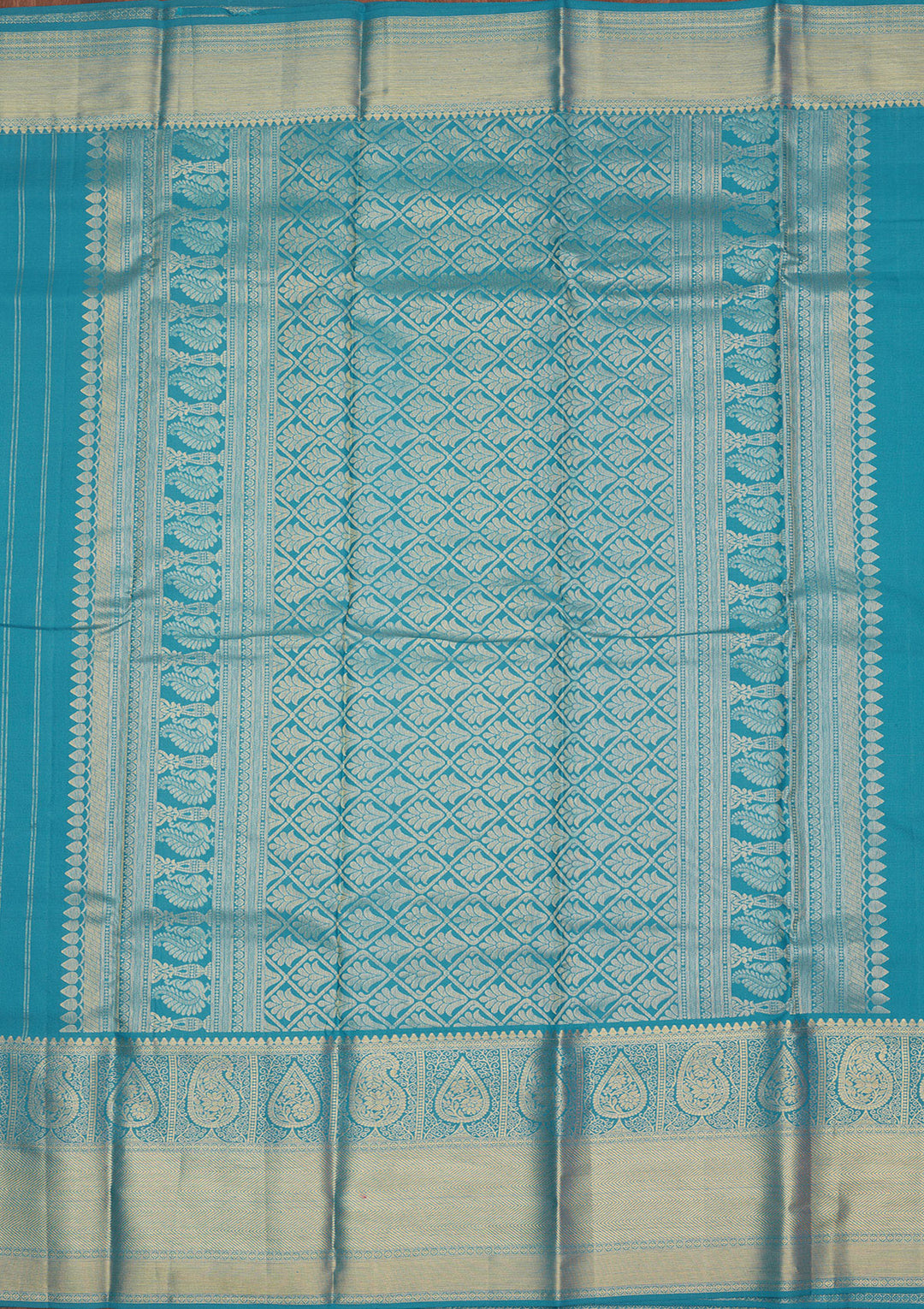Turquoise Blue Zariwork Pure Silk Saree