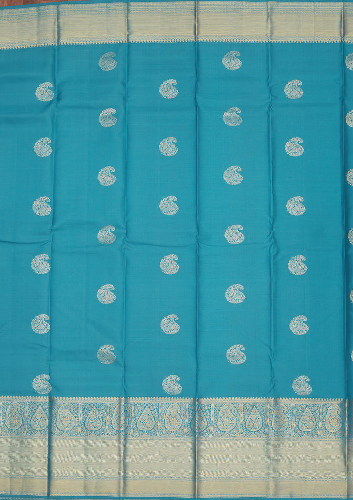 Turquoise Blue Zariwork Pure Silk Saree