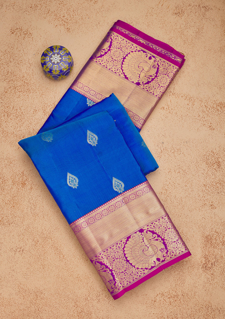 Turquoise Blue Zariwork Pure Silk Saree