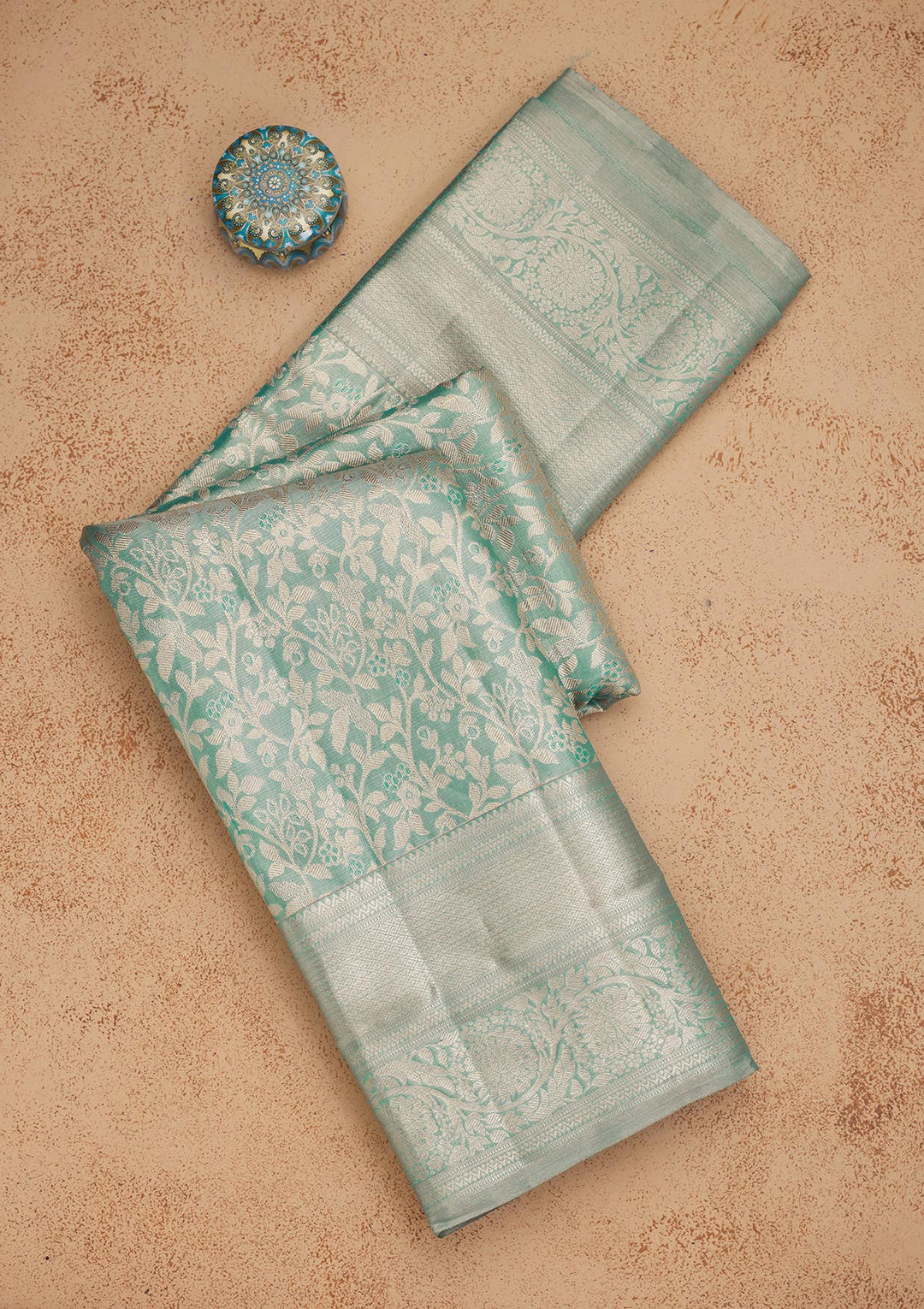 Turquoise Blue Zariwork Pure Silk Saree