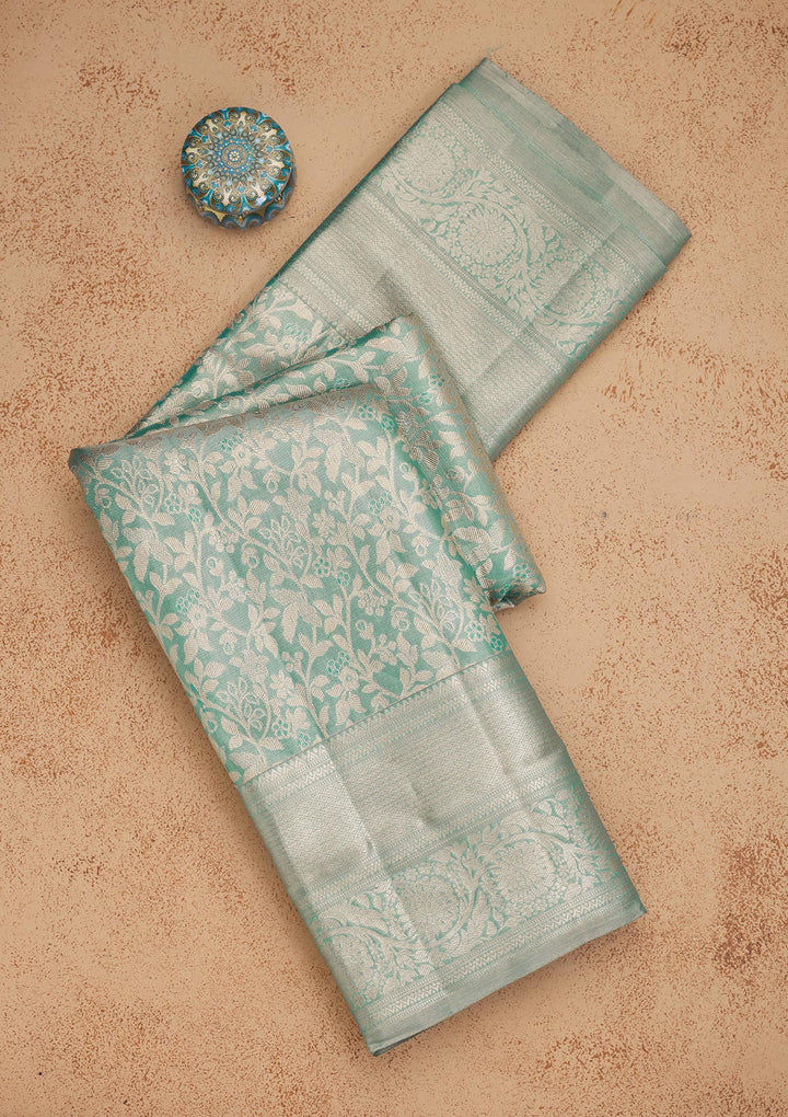 Turquoise Blue Zariwork Pure Silk Saree